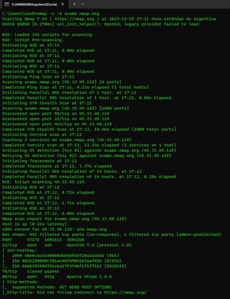 Línea de comando Nmap en Windows